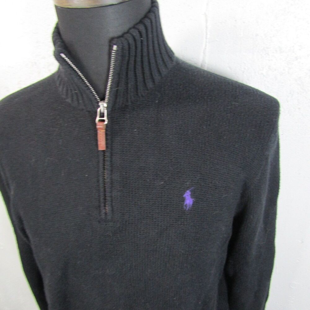 Polo Ralph Lauren Men's Black 1/4 Zip Mock Neck Sweater 100% Pima Cotton Size M